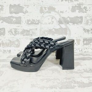 Braided Platform Block Heel Sandals - Black